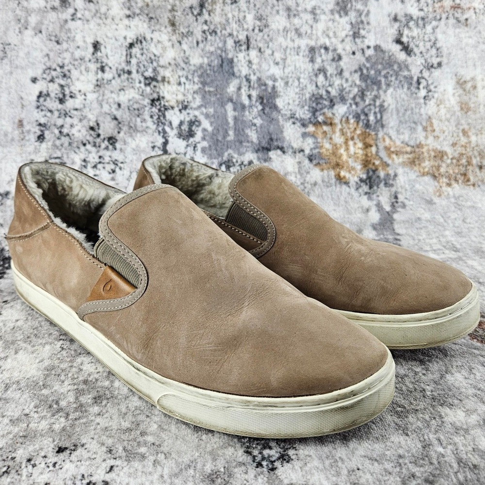 OluKai Pehuea Heu Loafer Womens 11 Leather Slip On Sheep Fur Lined Casual Shoes